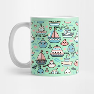 Cute Green Background Boats Kids Accent Pattern Mug